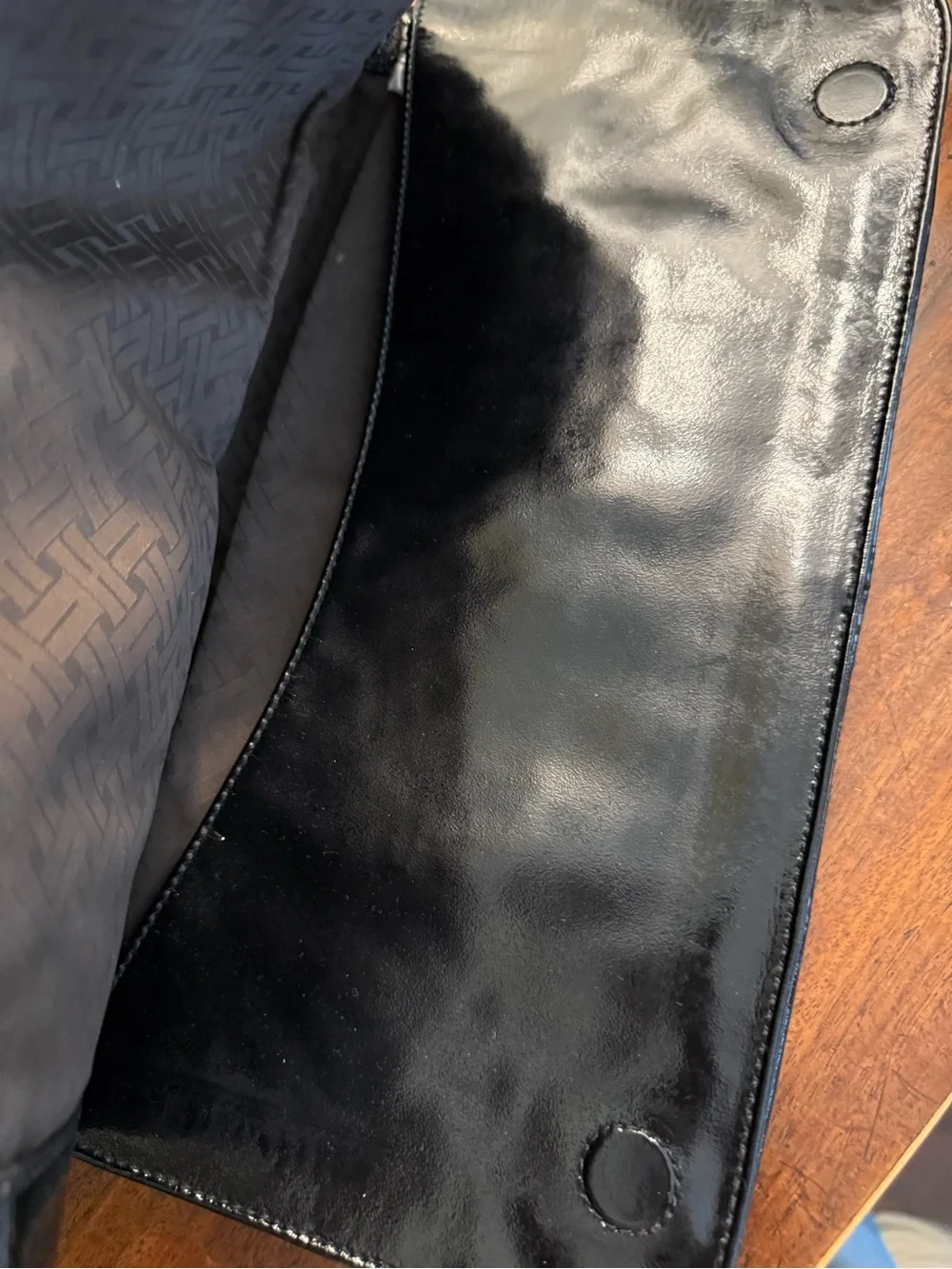 Cole Haan Black Woven Genevieve Patent Leather and Suede Oversized Clutch